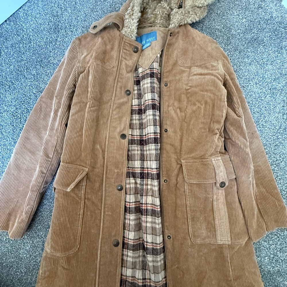 Y2K Brown faux fur Corduroy Hooded Coat